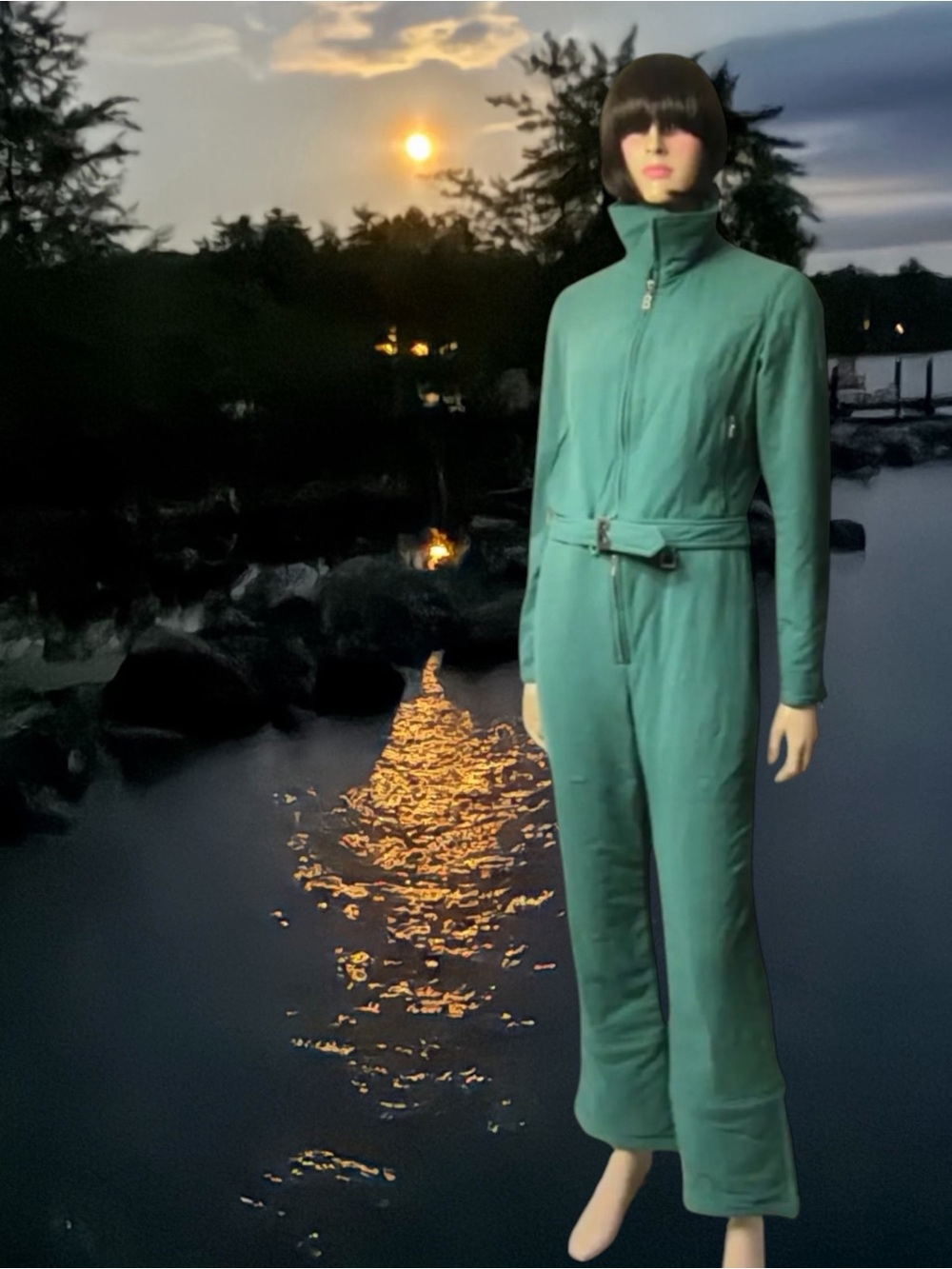 Bogner Green Ski Jumpsuit with Belt Two Piece Set